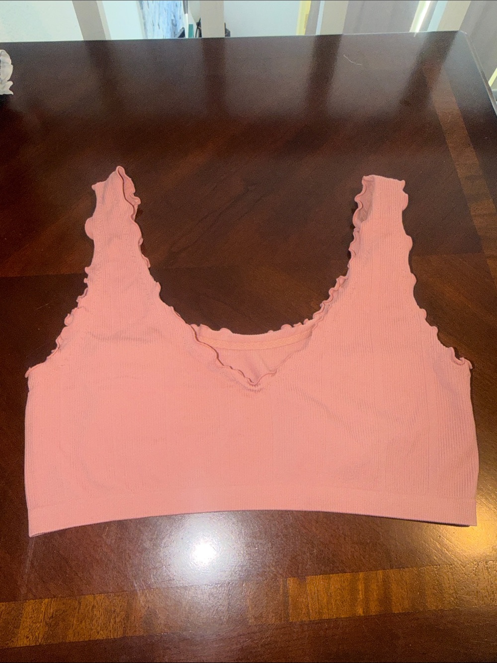 Colsie Ribbed Pink Lettuce-Edge Crop Tank